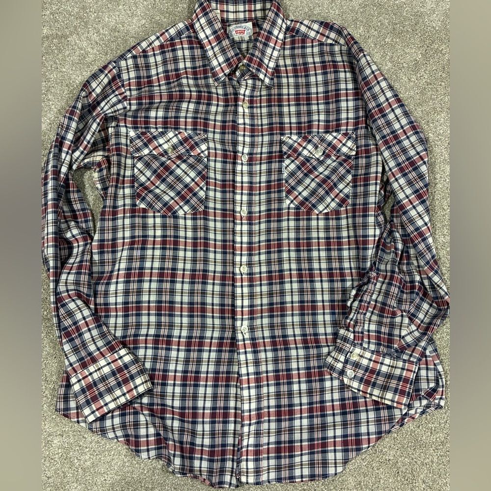 Levi’s Strauss & Co XL Plaid Button Down Shirt Red Blue Long Sleeve Americana